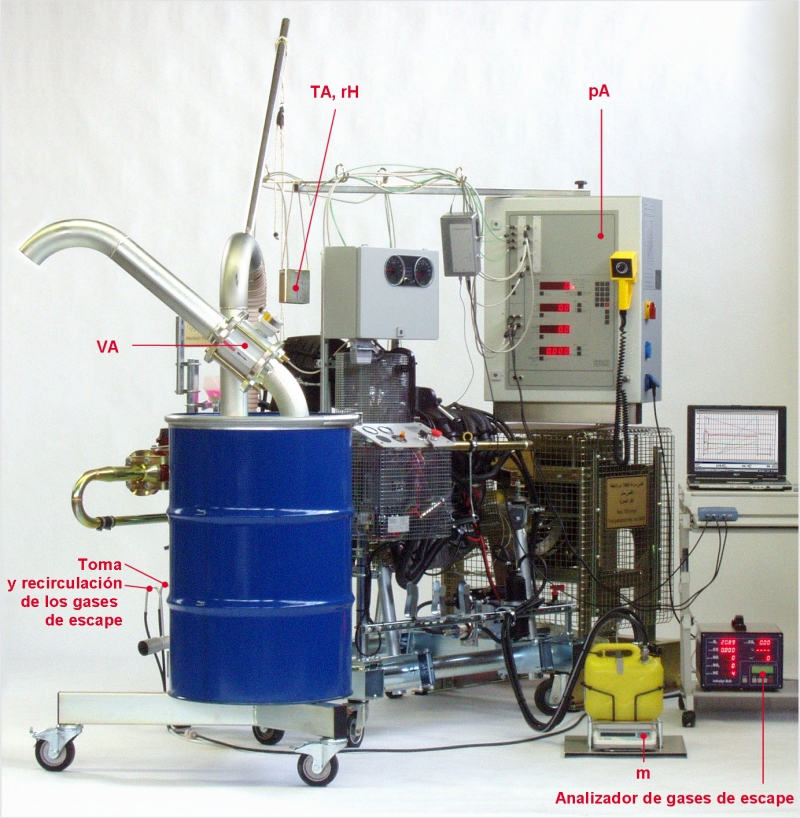 Banco de pruebas para la potencia de motor MP 100, Consumo de aire y combustible